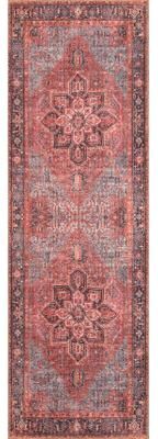 Domani Grove Machine Washable Distressed Oriental Red Medallion Area Rug