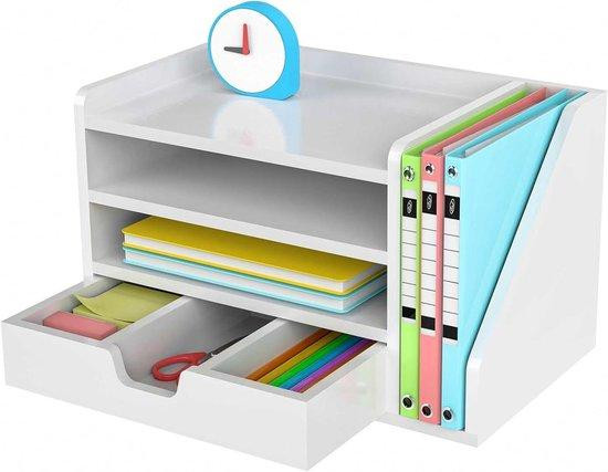 OEM Houten bureauorganizer met briefhouder en 3 opbergvakken, wit