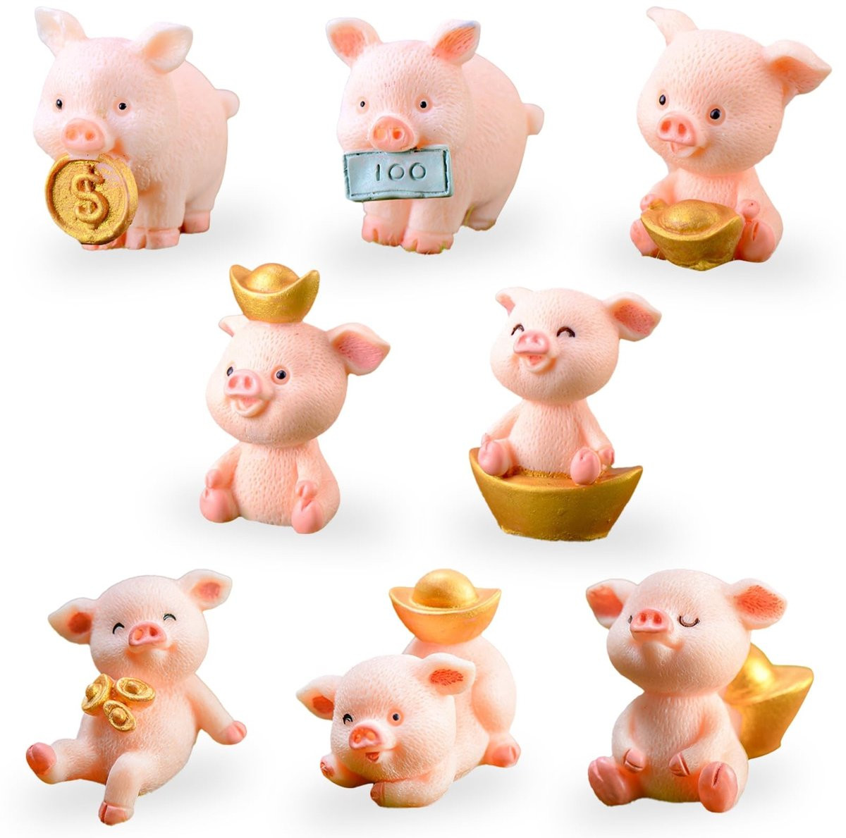 Dailygoods Miniatuur Varkens 8 Stuks - Hars Beeldjes - Decoratie voor Micro Landschap - Hoogte: 4,1 cm