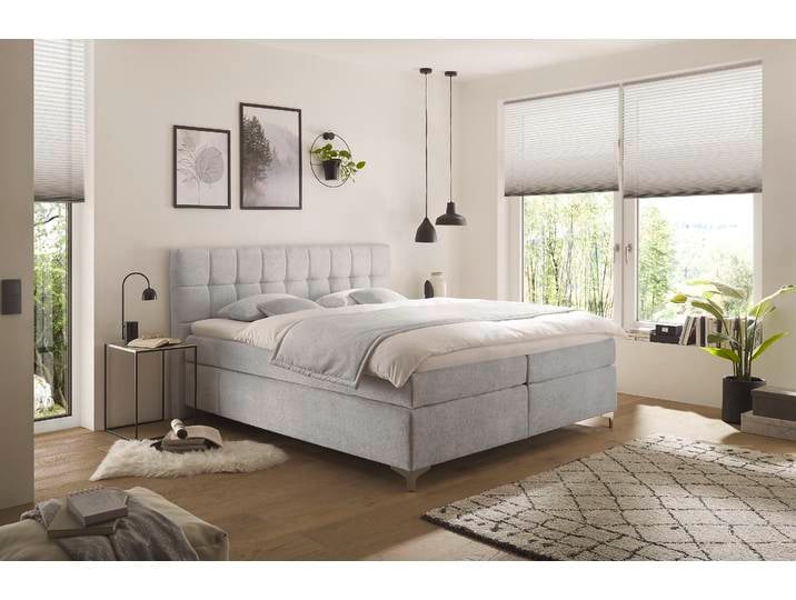 Boxspringbett HAPO Neyla erhältlich in den Breiten 100, 160, 180 & 200cm , grau (hellgrau), B:111cm L:200cm, Komplettbetten, Boxspringbett, in verschiedenen Matratzenqualitäten, Härtegraden und Farben verfügbar