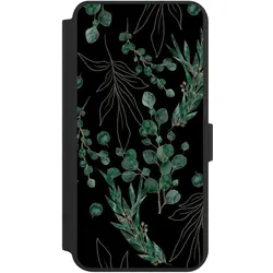 Nivocase Klapphülle für Samsung Galaxy S24+ Handyhülle aus Kunst Leder NIVOflip schwarz Blätter Natur (Samsung Galaxy S24+), Smartphone Hülle, Schwarz