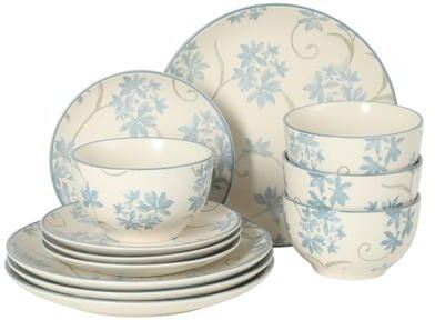 Gibson Home Admiral Hall 12-Piece Stoneware Durable Everyday Dinnerware Set- Plates & Bowls with Floral Pattern