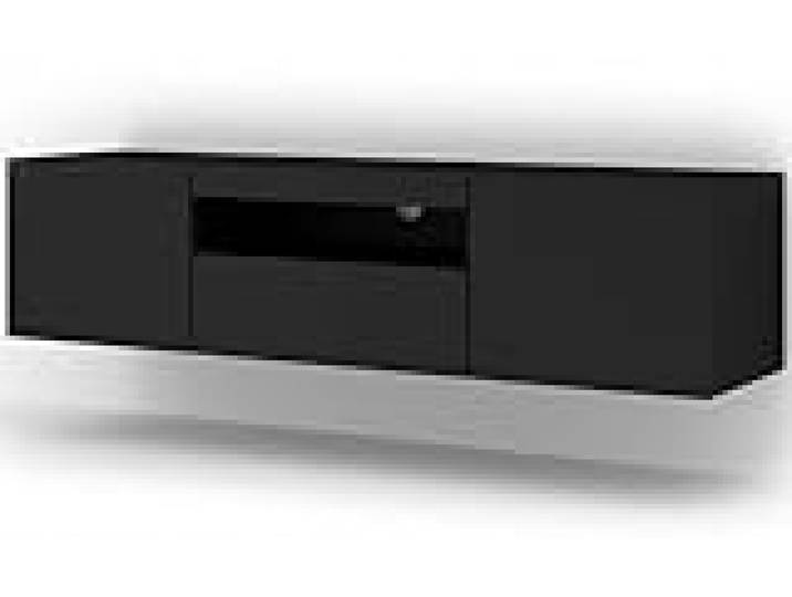 BB Loisir Meuble TV Noir Mat sans LED 150x42x37cm Aura Meuble sur Pied ou a Suspendre Meuble Hi-FI