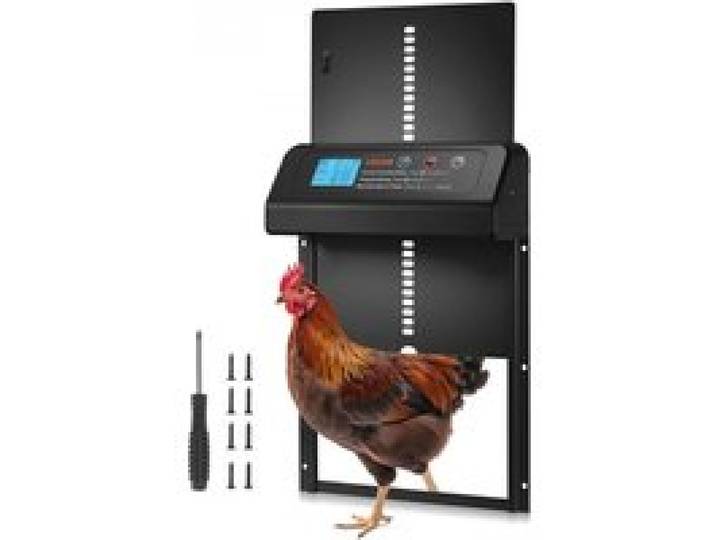 VEVOR Automatische Hühnerklappe, Hühnerstalltür mit Timer, manueller Einstellung & Einklemmschutz, Elektrischer Hühnerauslauf-Toröffner mit wasserdichter Versiegelung, Schwarz, 350x250x73 mm