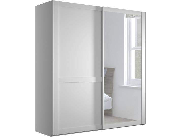 Schwebetürenschrank, 197,3x220 cm, Glas, Weiß/Kristallspiegel, 2 Türen, Modern, Wiemann