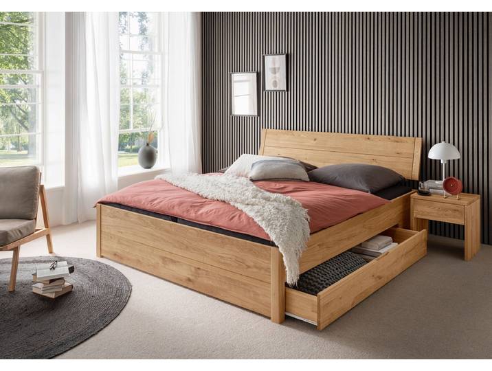 Doppelbett mit Bettkästen 180x200cm 'Marleen' Wildeiche massiv geölt