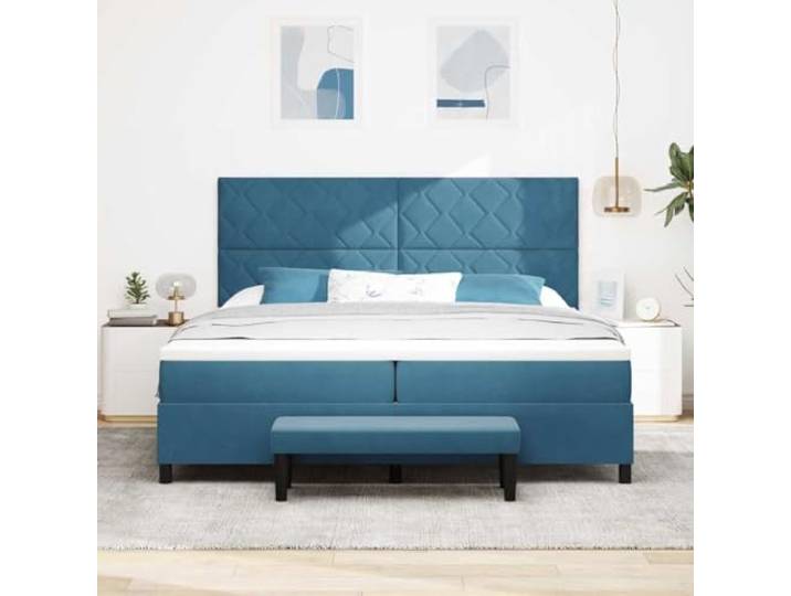 KTHLBRH Doppelbett Samt Dunkelblau 200 x 200 cm Kopfteil, Gestell aus Holz, mittelharter Schaumstoff