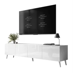TV-SCHRANK AURA 200 Weiß Hochglanz – Beinfarbe: Chrom