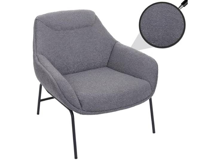 Mendler Lounge-Sessel HWC-J77 Bouclé Stoff Metall - dunkelgrau Cocktailsessel, Sessel