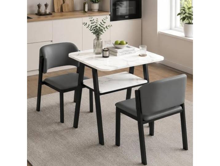 VTELGT Esstisch mit 2 Stühlen Esszimmer Set - 2 Personen Esszimmergruppe MDF Tischplatte und PU Leder Stühlen, Modernes Design, Platzsparende Lösung für kleine Küchen Wohnungen und Büros