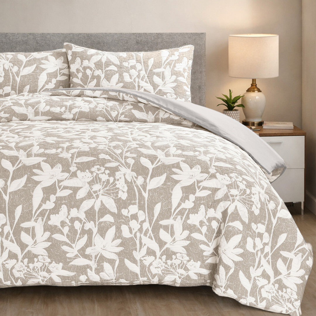 Sweet Dreams Luxury 3D Jacquard Stunning Leaf Pattern Duvet Set - Ashbury Natural Double Duvet Cover + 2 Pillowcases