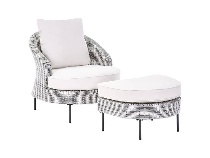 GARTENSESSEL mit Ottomane Polyrattan Grau Arcille