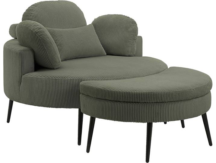 Loveseat GOODPRODUCT Riko Sessel, B: 110 cm, Sitzhöhe: 44 cm , grün, B:110cm H:84cm T:110cm, 100%PES, Sessel, Loveseat, XXL- Sessel, mit Stauraumhocker, Rückenstütze & 4 Zierkissen