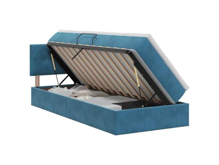KTHLBRH Bett mit Stauraum, dunkelblau, 90 x 190 cm, Samt Hydraulisches Heben, Platz unter der Matratze, quadratische Griffe, minimalistisches Design, weicher Samt, modernes Zimmer
