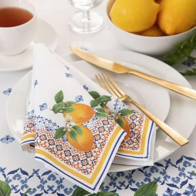 Threadmade Home Llc Tuscan Lemon Napkins White Set of Four, Set of Four, White
