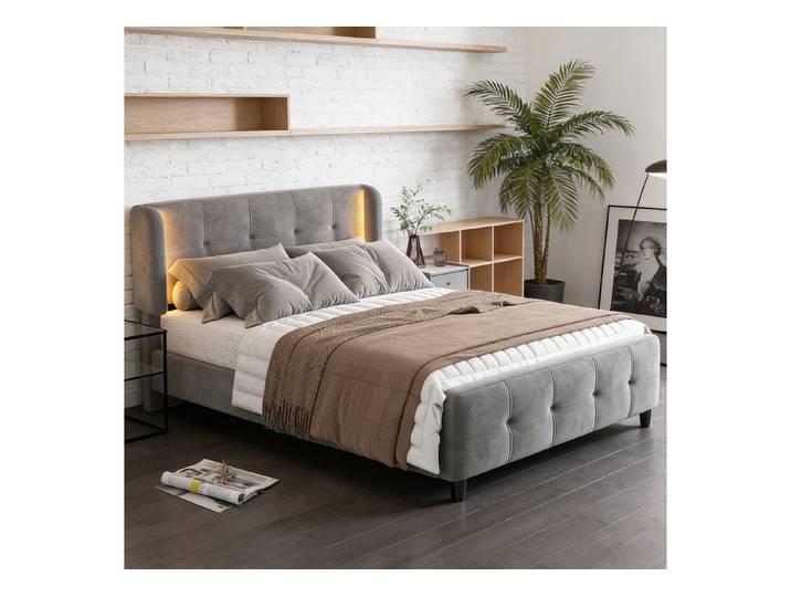 REDOM Polsterbett Doppelbett mit 16-Farb-LED (Samt Funktionsbett mit verstellbarem Kopfteil, Kinderbett 140x200 cm), Inklusive Matratze