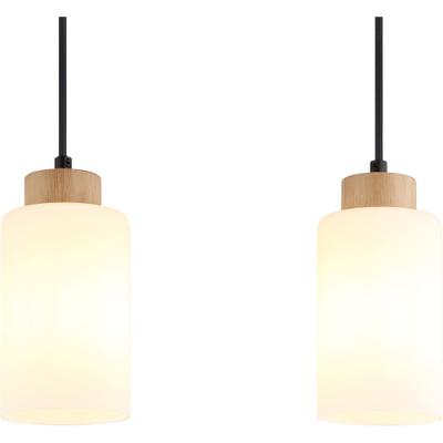 GLOBO LIGHTING Hängeleuchte "ROWENA", weiß (braun), 3, H: 120cm, 1 Stk., Leuchten, Holz-Pendelleuchte breit, Opalglas, E27, kürzbar, Hängeleuchte
