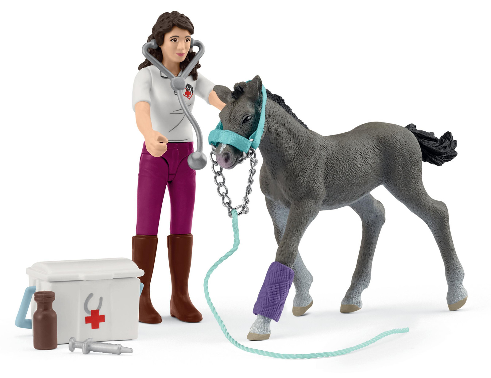 Schleich Paardenclub mevrouw Kramer met veulens