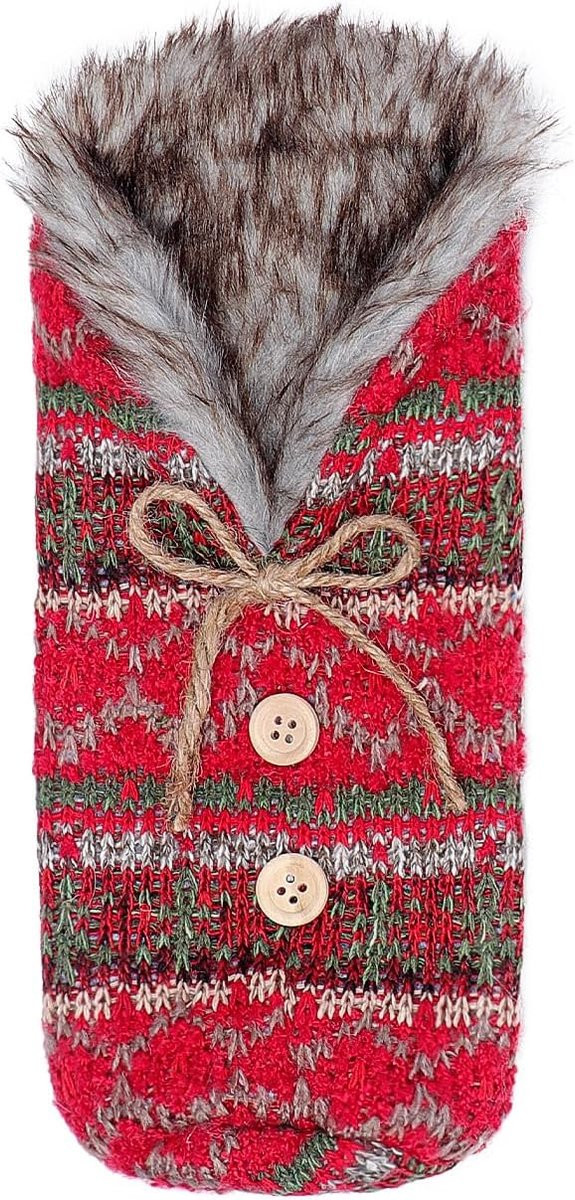 Kersttas Wijnfles - Decoratieve Rood Hoes voor Feestelijke Presentatie