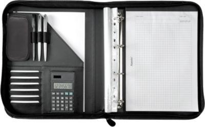 Alassio Ringbuchmappe Riccione, DIN A4, FINEtouch-Lederimitat, mit Rechner, schwarz/grau