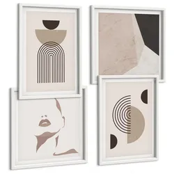 BILDER SET 4er Set - 50x50 cm & 40x60 cm Weißer Rahmen - Abstrakte Gesichtsformen