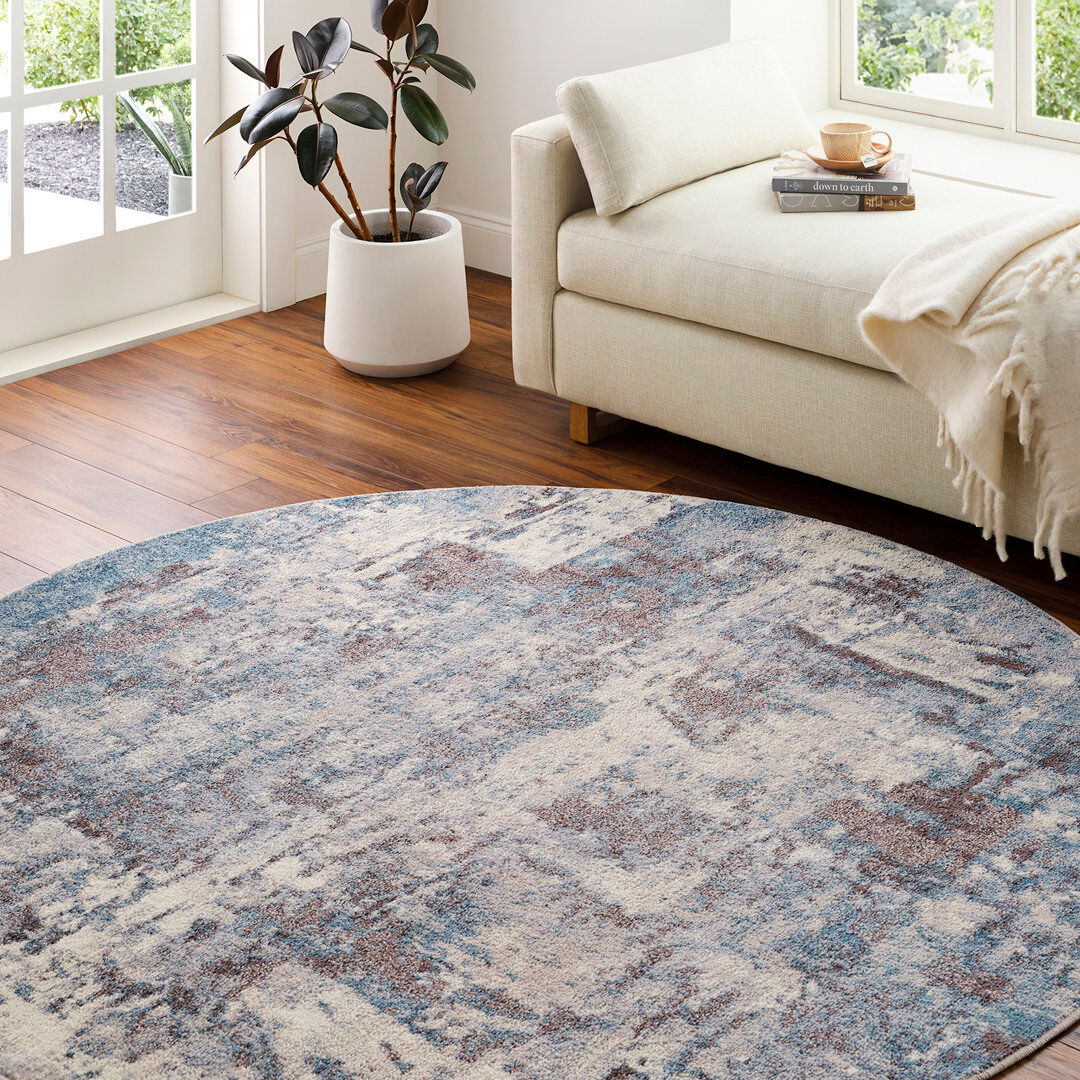 Blue Elephant Abstract Area Rug Cream;Grey;Brown;Blue Round 160cm