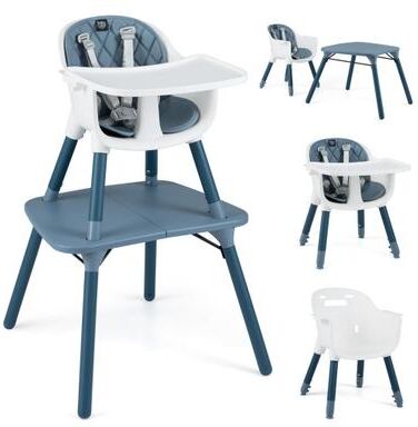 Costway 4-in-1 Baby Convertible Toddler Table Chair Set with PU Cushion-Blue