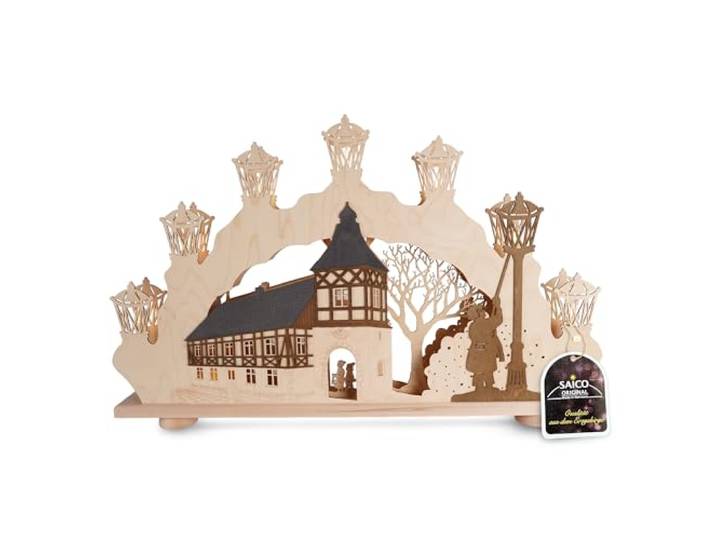Saico - XXL LED Schwibbogen mit Motiv „Altstadtromantik“ - Lichterbogen Erzgebirge mit 3D-Effekt - ideal als Weihnachtsdeko, Geschenkidee, Deko Wohnzimmer, mit LED Innenbeleuchtung - Made in Germany