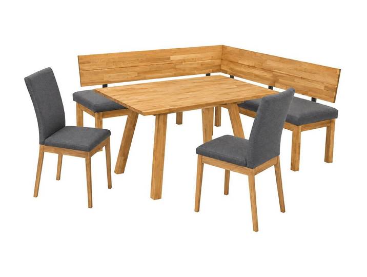 58 aufm Kessel Essgruppe Eckbankgruppe Modern Danny 1 für 7 Personen Massivholz Wildeiche/Grau, (inkl. Versand, Lieferung bis Verwendungsstelle), Sitzgruppe mit Eckbank, Esstisch und 2 Stühlen hochwertig + langlebig