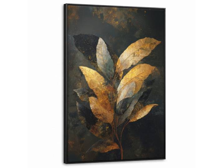 LEINWAND Bilder mit Rahmen - Golden Leaf Komposition - Botanical Luxury - 90x140