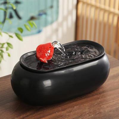 Inspired Finds SereneFlow Ceramic Waterfall Hydroponic Vase Fountain Desktop Meditation Water Feature black Fountain With Small Fish And Plant