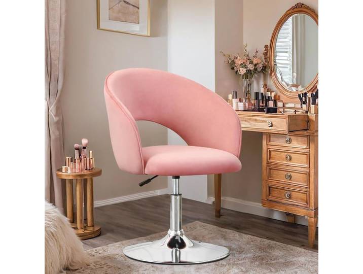 Ckaff Chaise de Coiffeuse Pivotante Tabouret de Bar Réglable en Hauteur Fauteuil de Salon avec Dossier et Socle Rose