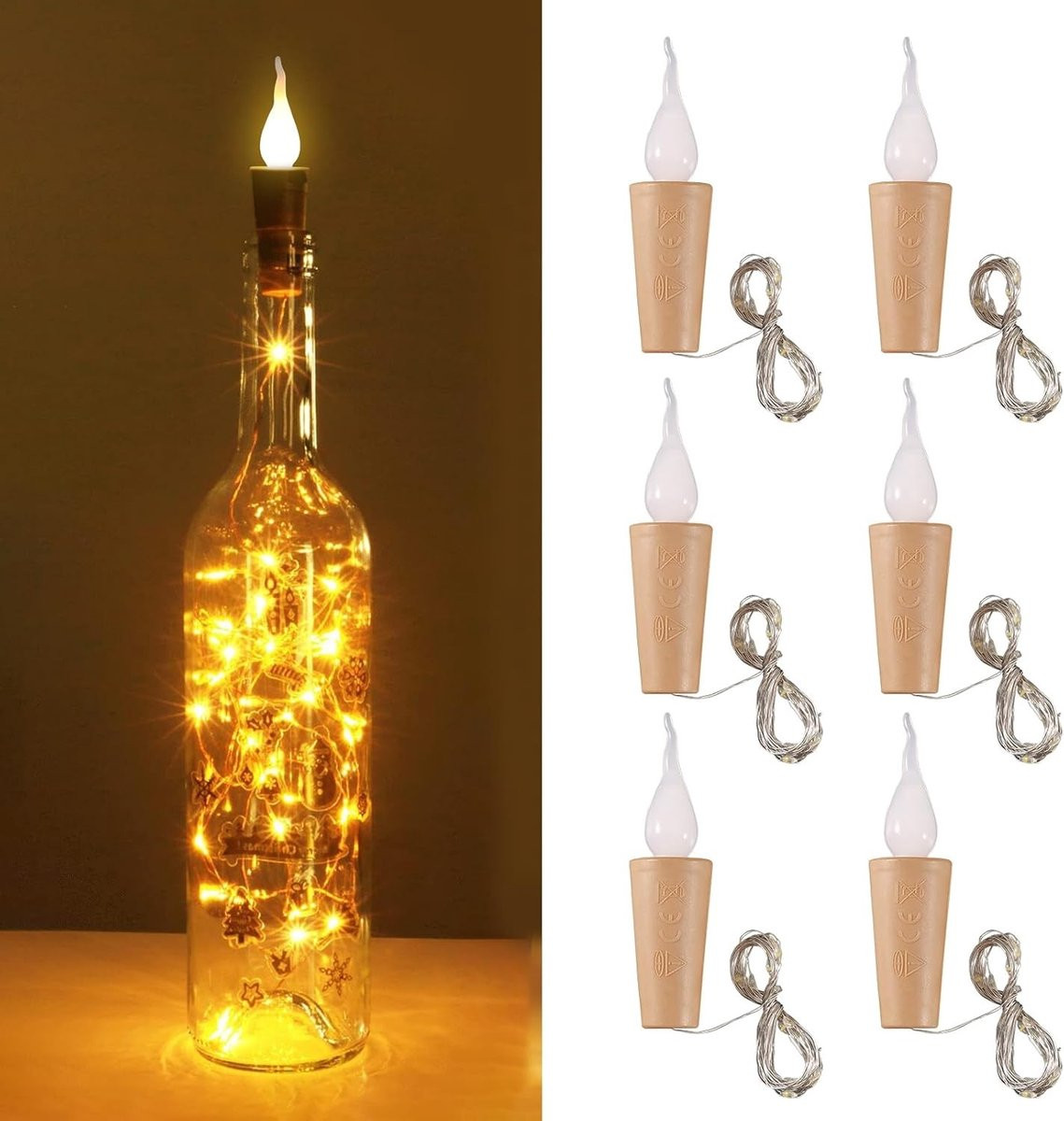 Set van 6 Fairy Lights met Kurken en 20 LED Lichten, 2M voor Creatieve Decoratie