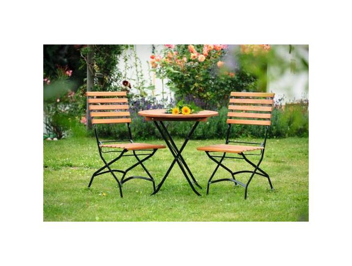 Gardenson Balkonset Schlossgarten, Naturfarben, Schwarz, Holz, Metall, Eukalyptusholz, massiv, X-Form, 70x70x74 cm, Gartenmöbel, Balkonmöbel, Balkonmöbel-Sets