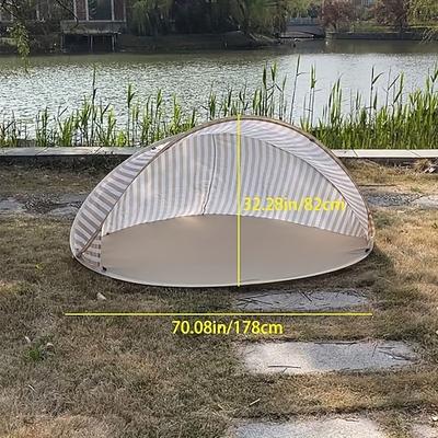 Schnellaufbau-Strandzelt für 2 Personen, Sonnenschutz, tragbar, kein Zusammenbau erforderlich, gestreift, beige weißes Vordach, ganzjähriger Schattenspender für den Außenbereich, für Camping,