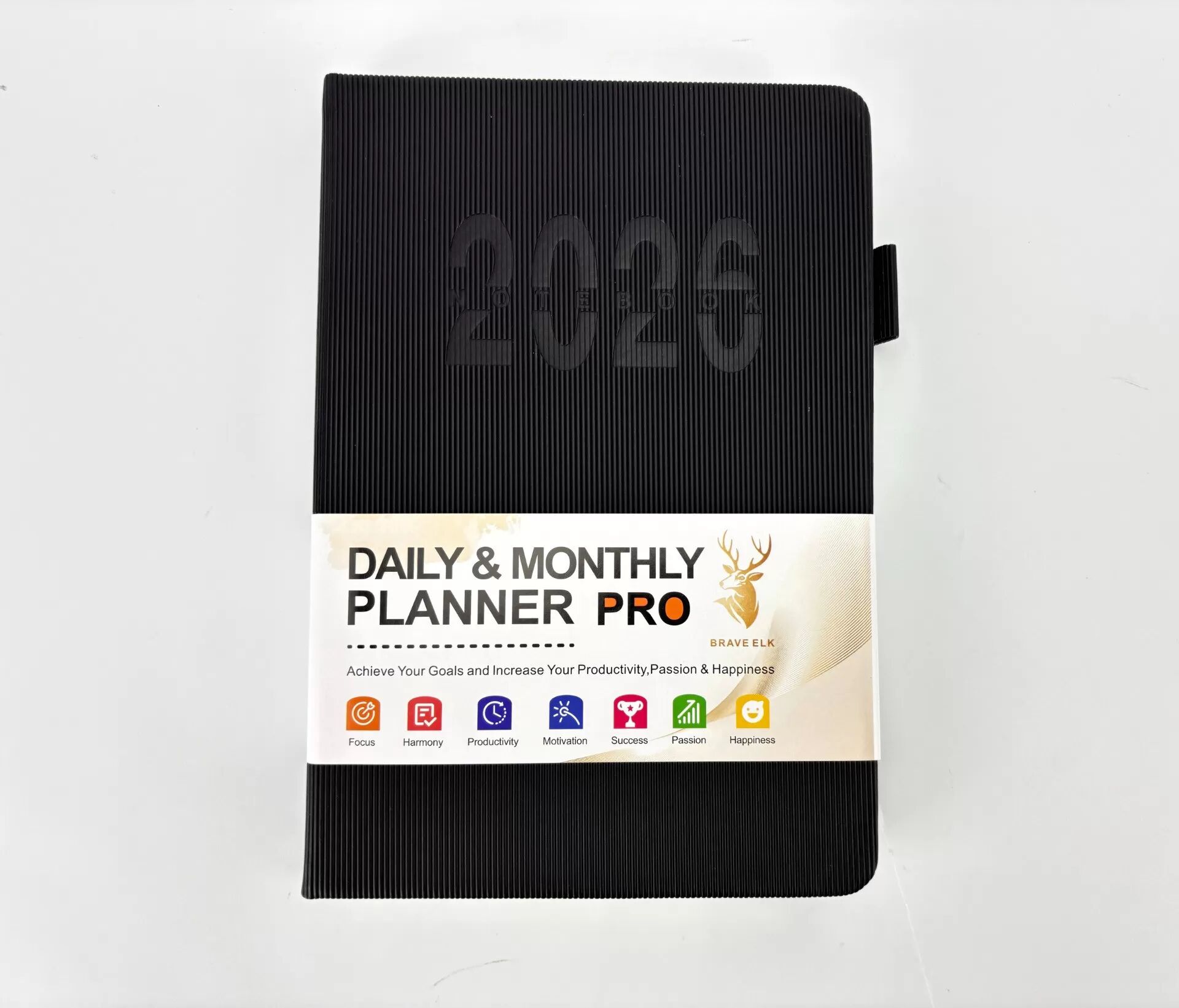 INF Agenda journalier 2026 - Carnet A5 noir ligné avec sangle (180 feuilles)