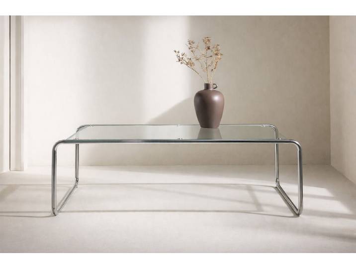 Couchtisch Andi - Glastisch mit silbernem Metallrahmen - Silber - Luxusbetten24