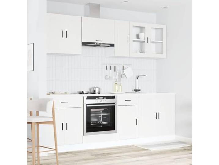 KTHLBRH Küchenmöbel-Set 8-teilig Porto weiß Spanplatte und Glas Verstellbare Füße, einfache Wartung, großer Raum, Montage erforderlich