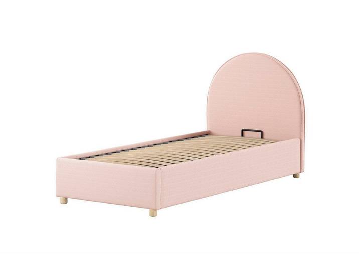 58 aufm Kessel Kinderbett Polsterbett Karlotta 90x200 mit Bettkasten Bouclé Stoff rosa (inkl. Versand, Lieferung bis Verwendungsstelle), Kompaktes Polsterbett mit integriertem Bettkasten