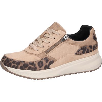 Schnürschuh WALDLÄUFER "H-Macie", Damen, Gr. 5,5, Textil, beige (beige, leo), Synthetik, Veloursleder, Schuhe Schnürschuh, Sneaker mit Schnürung und Reißverschluss, H-Weite