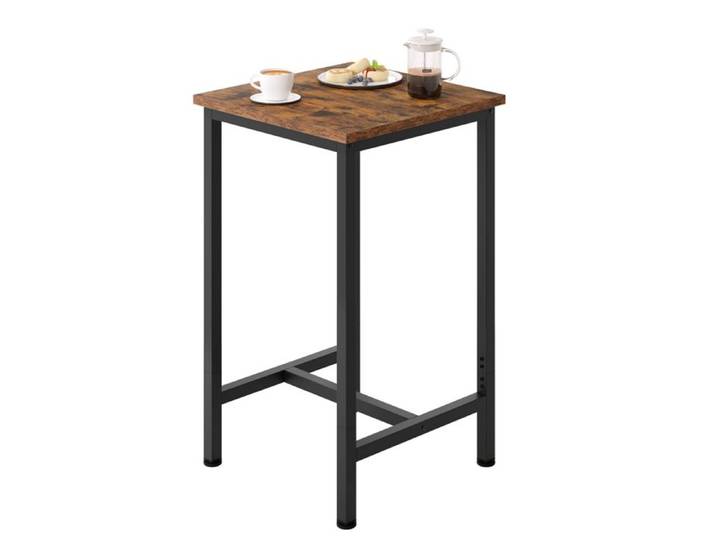 Table Bar WOLTU - Table Haute Cuisine - Mange Debout Carré - Industriel - Marron Rustique+Noir