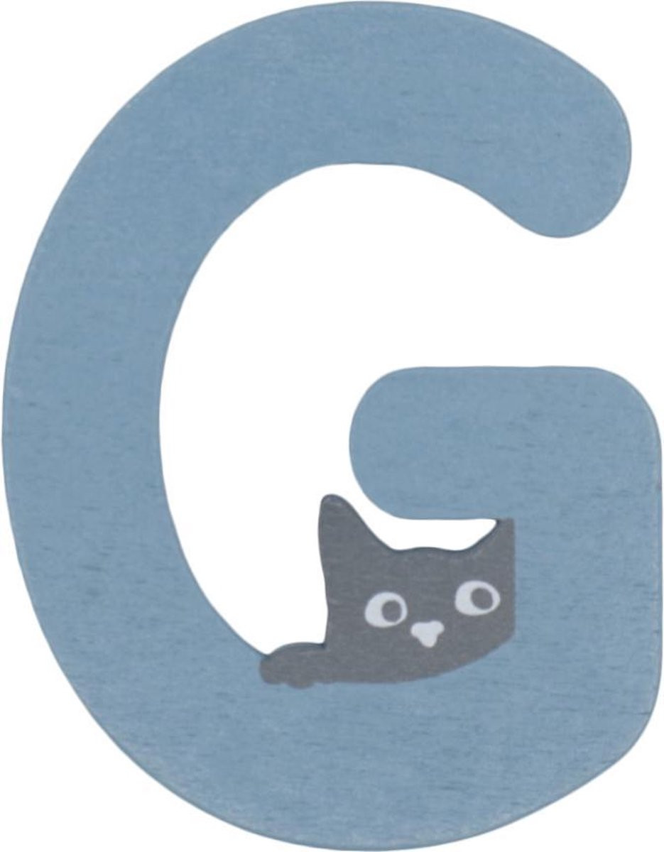Charl's Toys Houten Letter G Blauw met Kat met Plakstrip, 9 cm