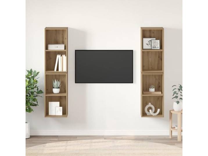 HEFZGDB Wand TV Schrank 4 Stück Handgefertigtes Eichenholz Modulares Würfelregal Set mit rustikalem Stil und farbbeständiger Oberfläche für Wohnzimmer Büro Aufbewahrung