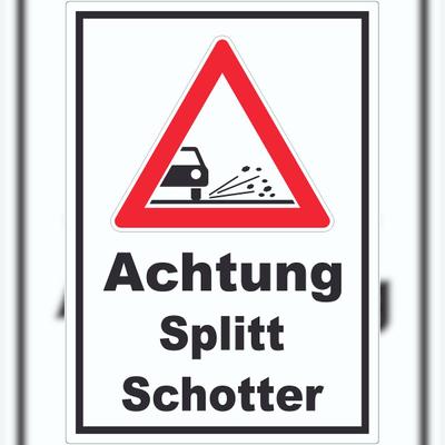 HB-Druck Aufkleber Achtung Splitt Schotter A4 (210x297mm)