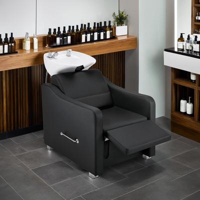 BarberPub Backwash Shampoo Station Chair with Adjustable Porcelain Ceramic Hair Wash Bowl
