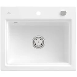 Villeroy & Boch Einbauspüle Subway Style 60 S, 600x510 mm, Stone White CeramicPlus, Keramik, Edelstahl-Armaturen, Excenterbetätigung