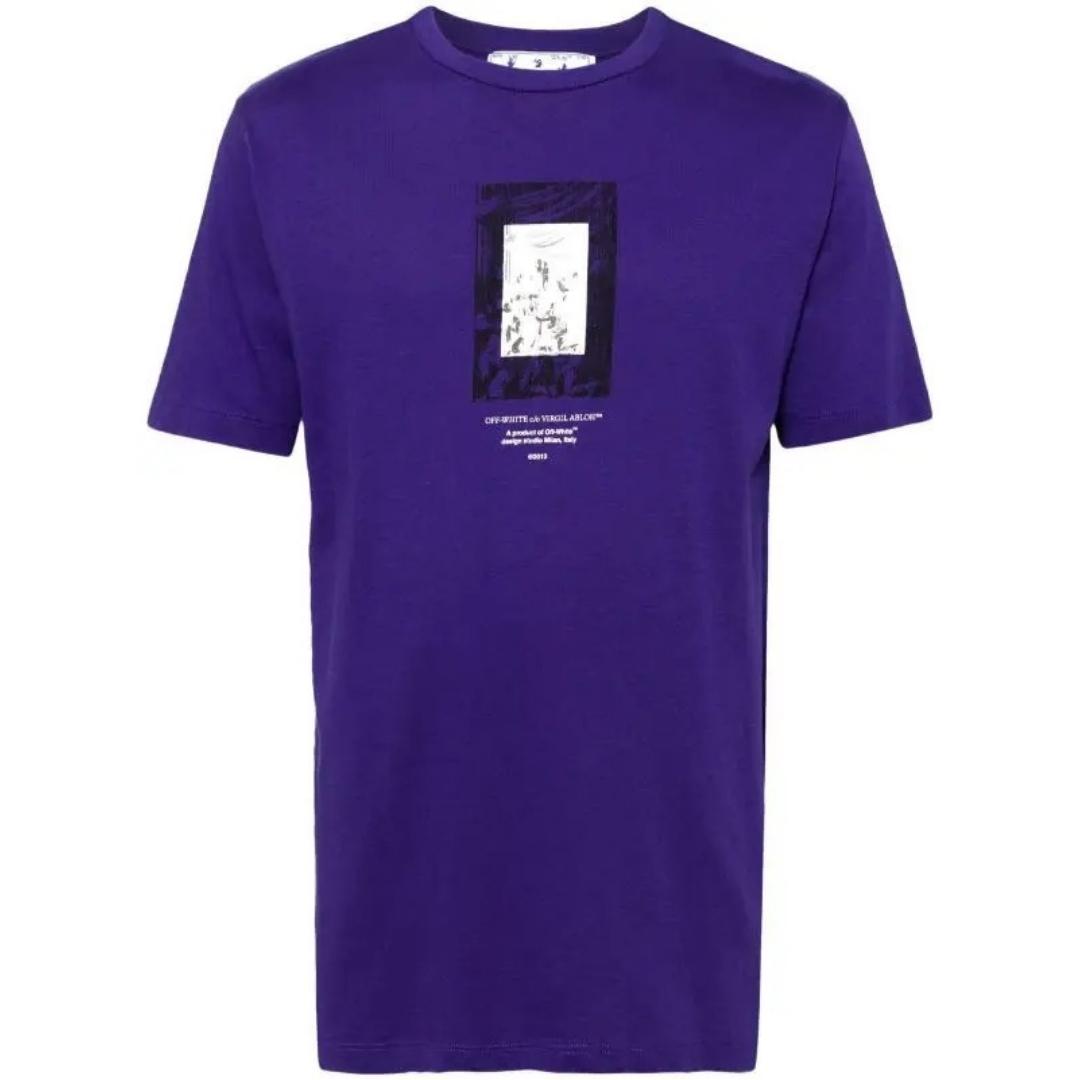 Gebroken witte verfspiegellogo slim-fit paars T-shirt