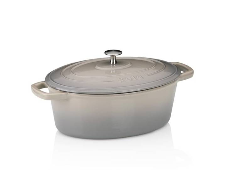 kela Bräter Gusseisen oval, 4l, Calido, Gussbräter mit Deckel, hellgrau