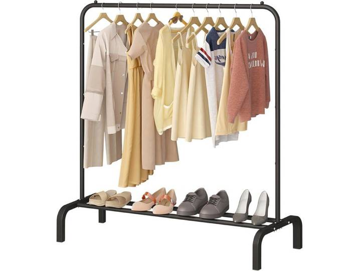 Portant À Vêtements Avec Étagères À Chaussures De Qualité Commerciale Pour Présentation Rangement Noir
