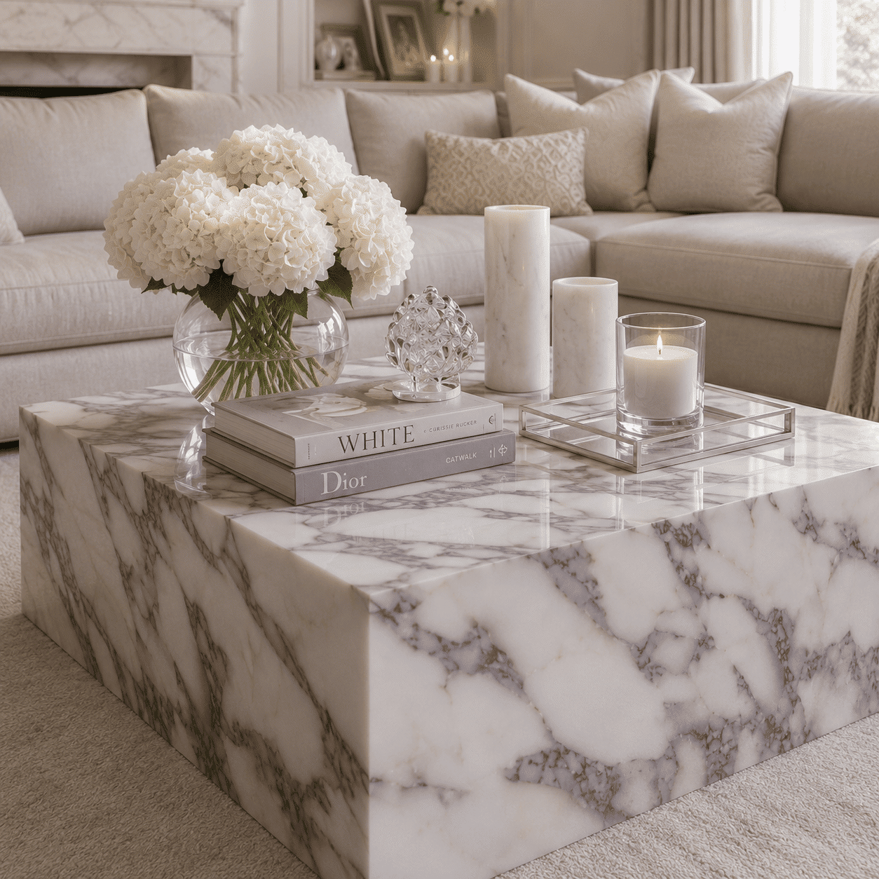 Venessia Calacatta Marble Effect Square Coffee Table